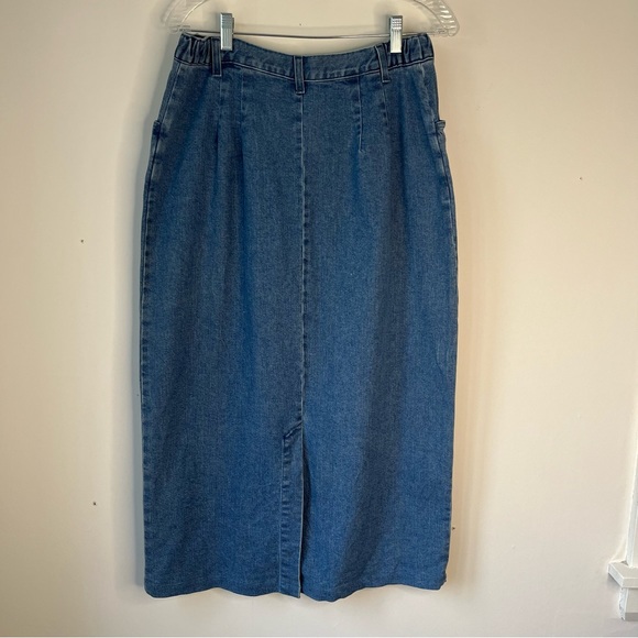 Vintage 90s Denim & Co Light Medium Wash Midi Length Denim Jean Skirt - Picture 3 of 10